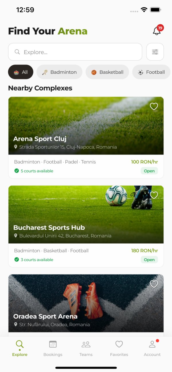 The SmartPlayr app showing sports courts available nearby